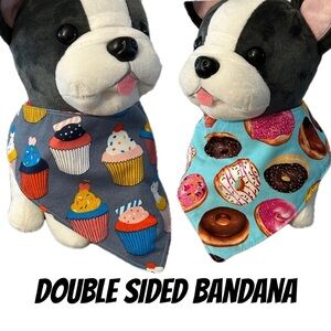 Cupcake Print and Donuts reversible Dog Bandana snaps closed handmade